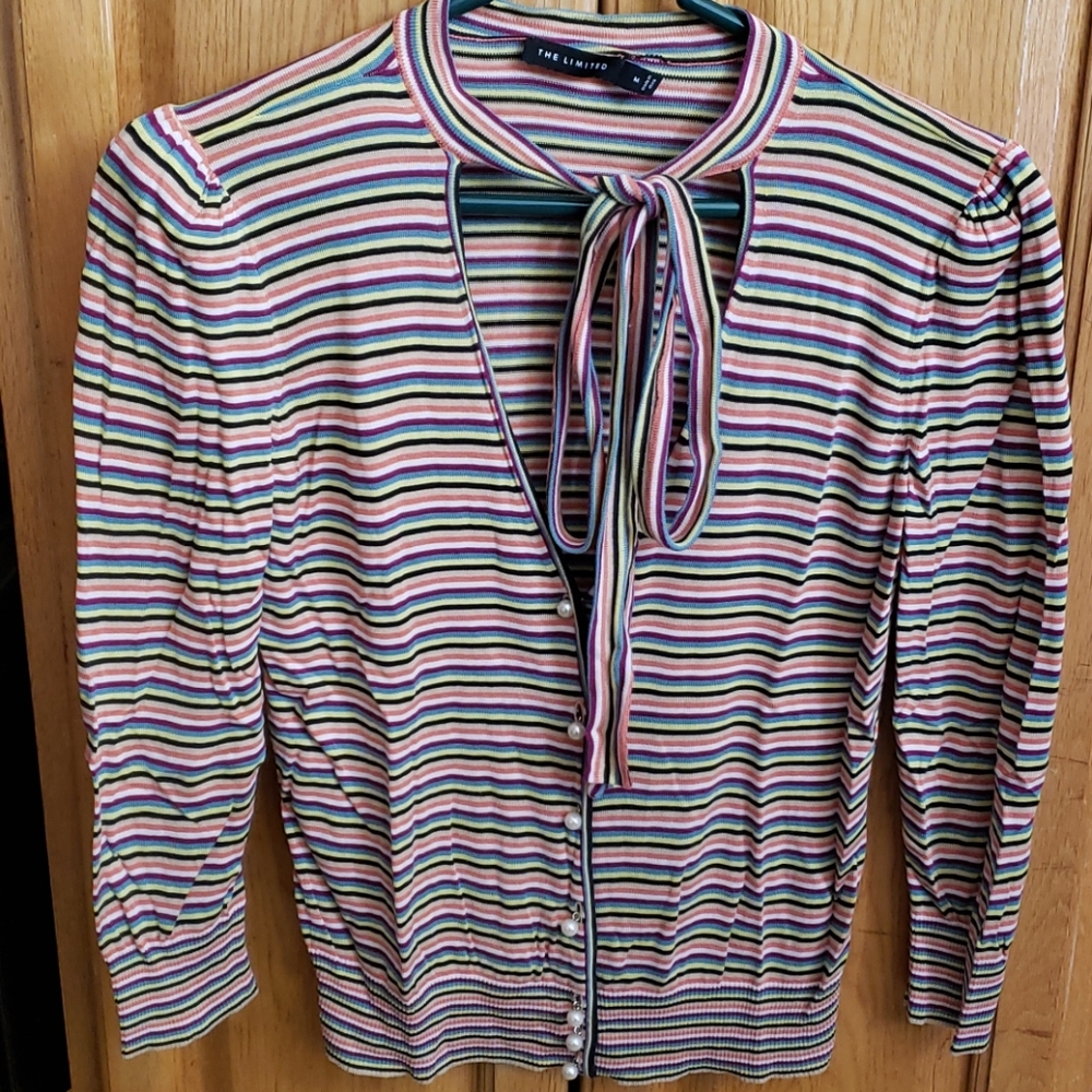 The Limited Stripe Tie-neck sweater